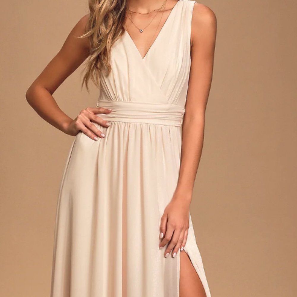 Lulu's Thoughts of Hue Gardenia Surplice Maxi Dress in Cream XL